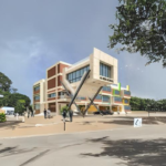 School with abundant parking space